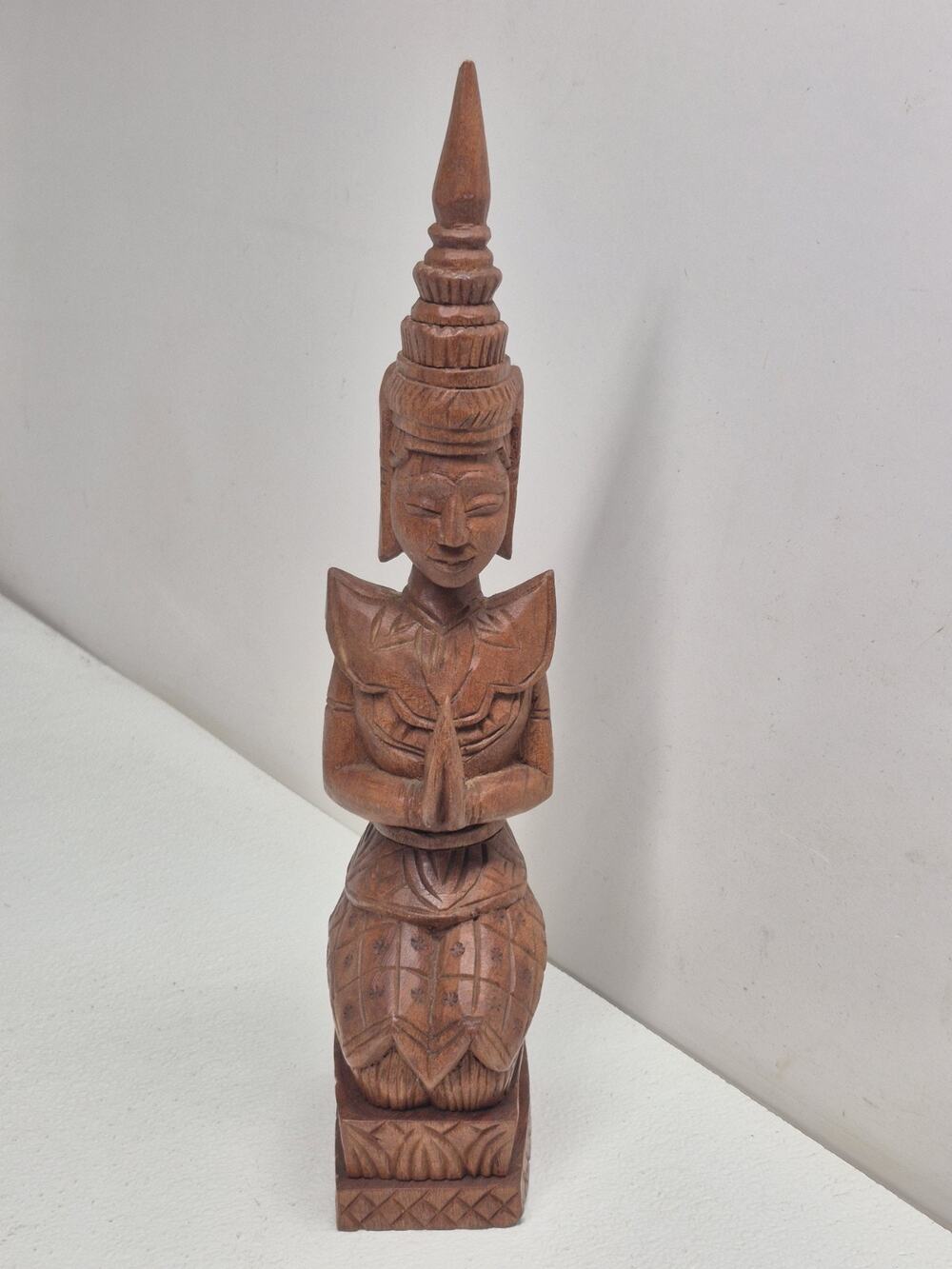 VINTAGE Theppanom Hand Carved Teak Wood Kneeling Praying Buddhist 18" Thailand